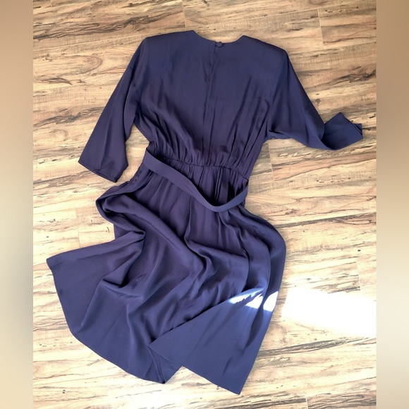 Navy Blue Belted Eyelet Dress with Peplum - Picture 7 of 9